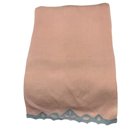 Embroidered Applique Tea Towel Pink Blue Linen Pagoda Asian Vintage - Picture 4 of 9